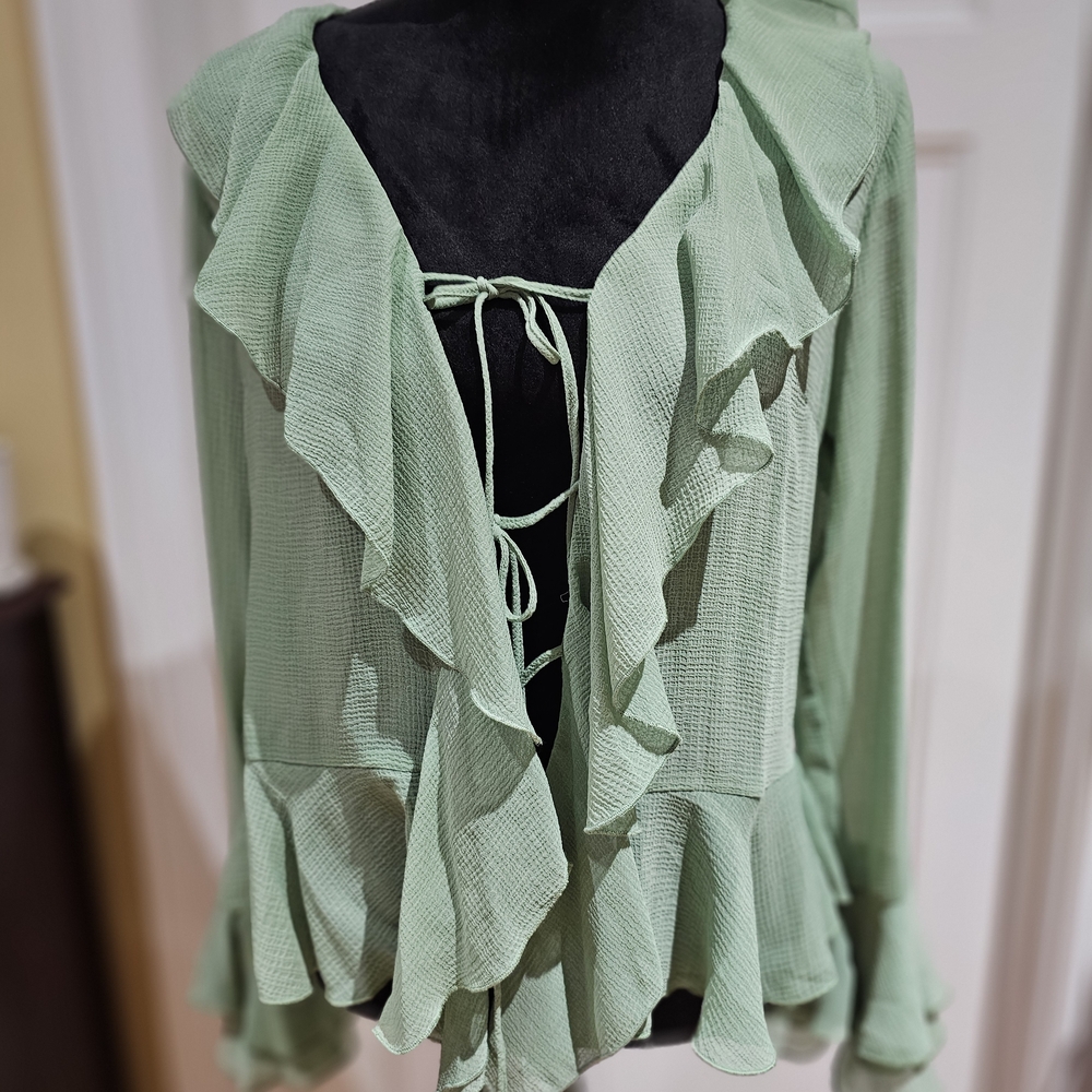 FAVLUX Mint Ruffle Front Cardigan, NWT - Size L